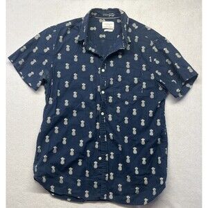 CACTUS MAN Ricky Singh Navy Blue Pineapple Print Mens Medium Button Up Shirt